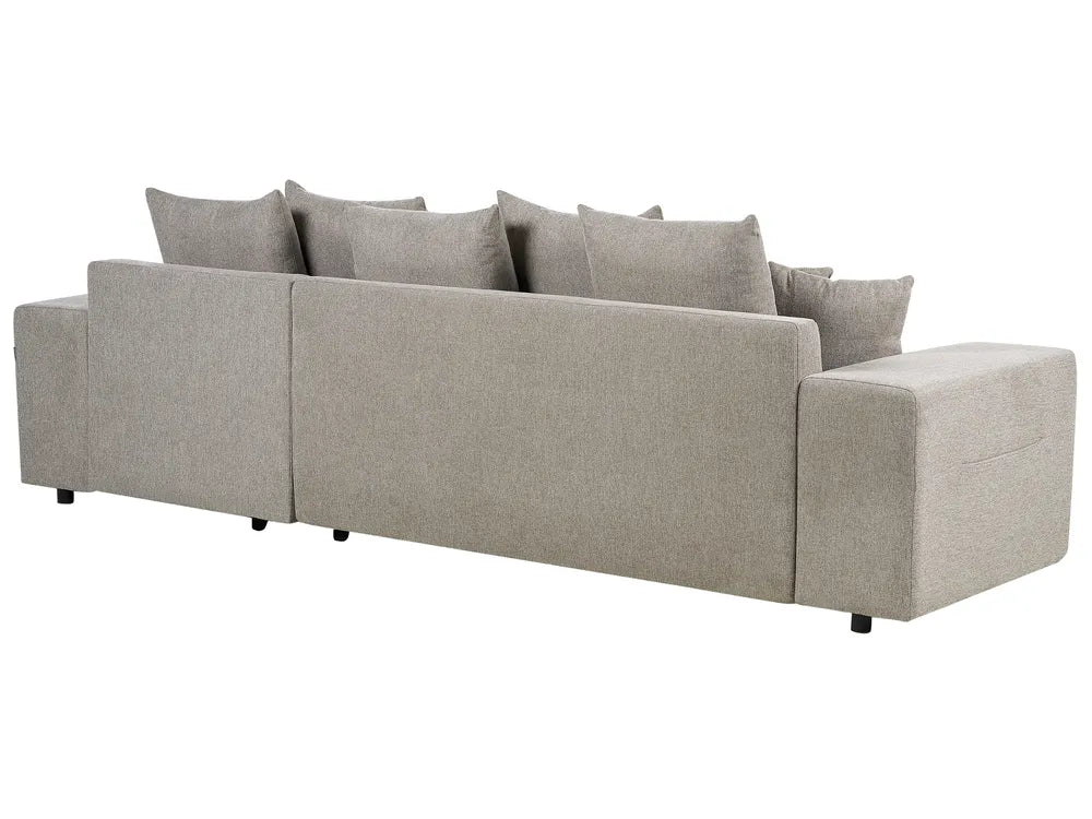 Corner Sofa Bed 3 Seater Fabric Taupe with Storage Left Hand Vardie