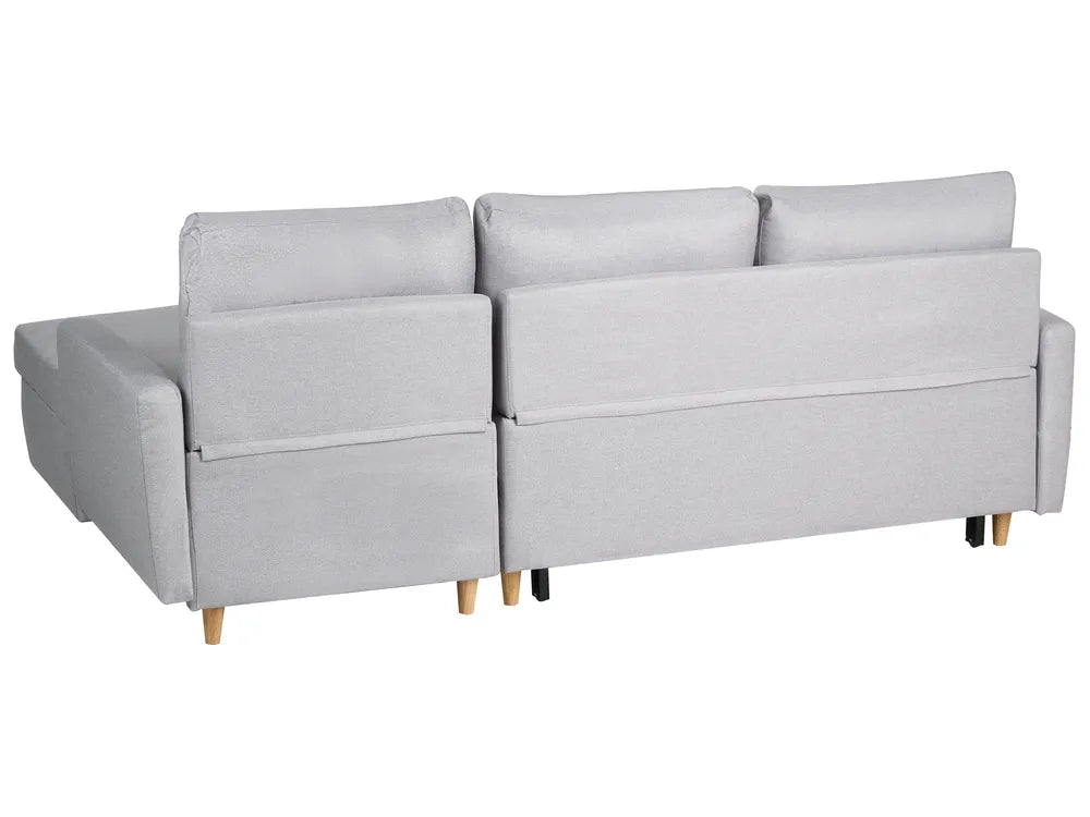 Corner Sofa Bed 4 Seater Fabric Light Grey with Storage Left Hand Skiatook
