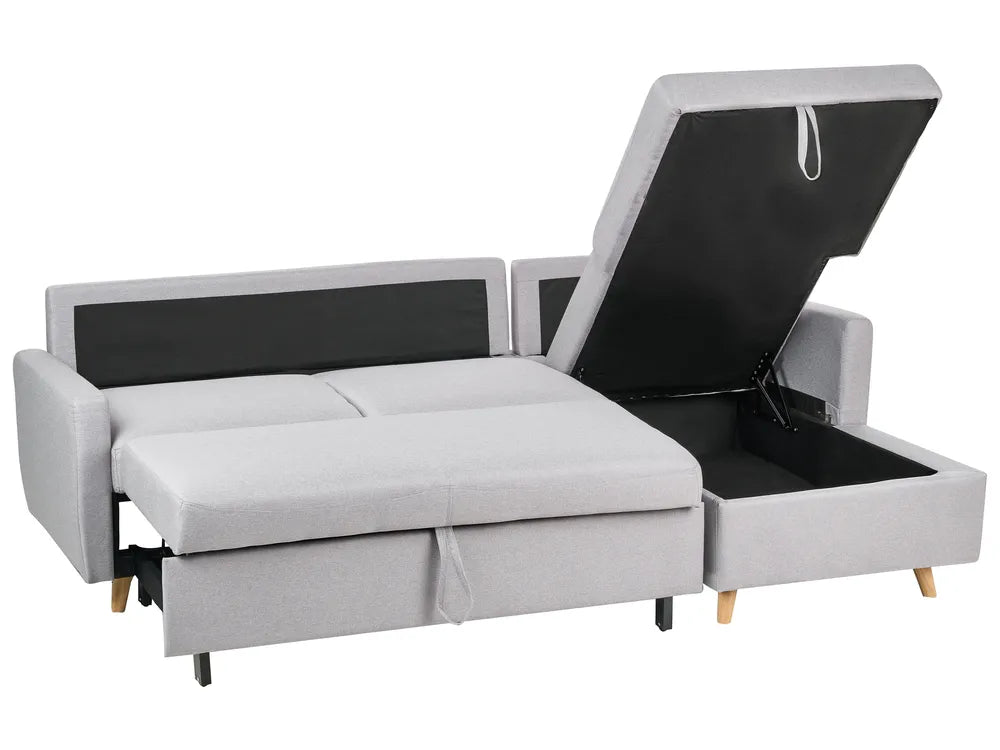 Corner Sofa Bed 4 Seater Fabric Light Grey with Storage Left Hand Skiatook