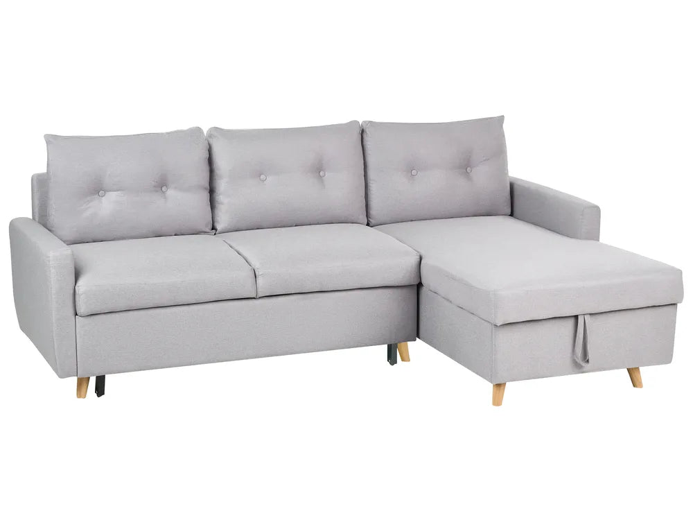 Corner Sofa Bed 4 Seater Fabric Light Grey with Storage Left Hand Skiatook