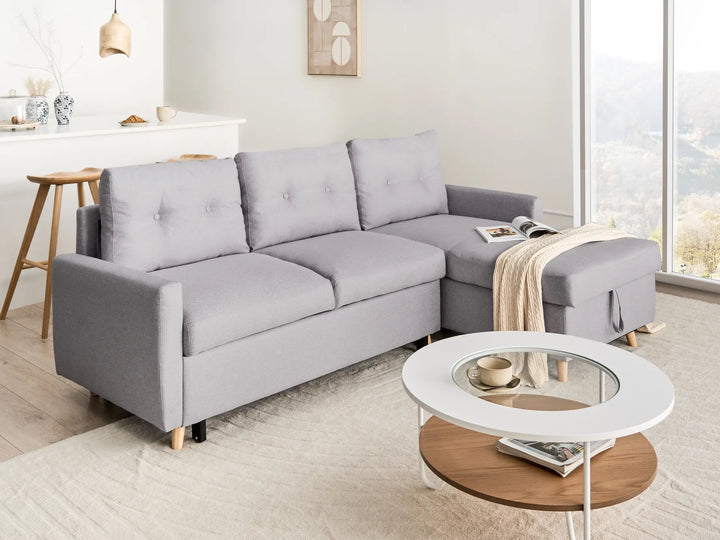 Left hand light grey corner sofa bed with storage modern design