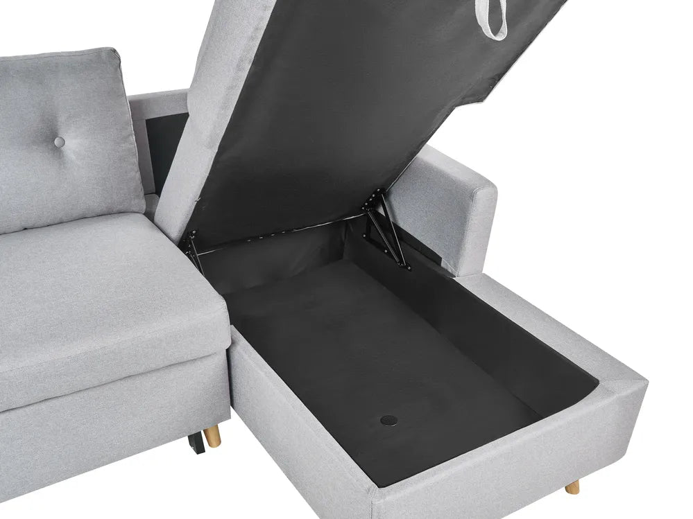 Corner Sofa Bed 4 Seater Fabric Light Grey with Storage Left Hand Skiatook
