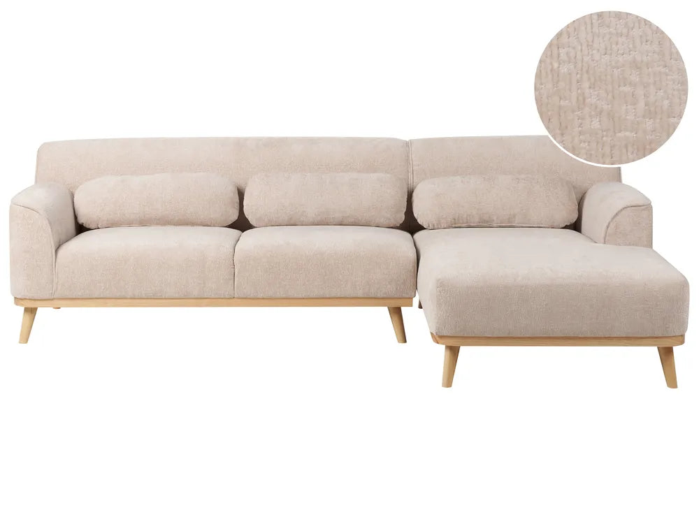 Corner Sofa 3 Seater Chenille Beige Left Hand Arvo