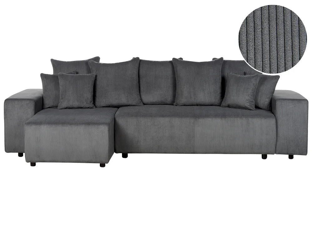 Corner Sofa Bed 3 Seater Corduroy Dark Grey with Storage Right Hand Deantrei
