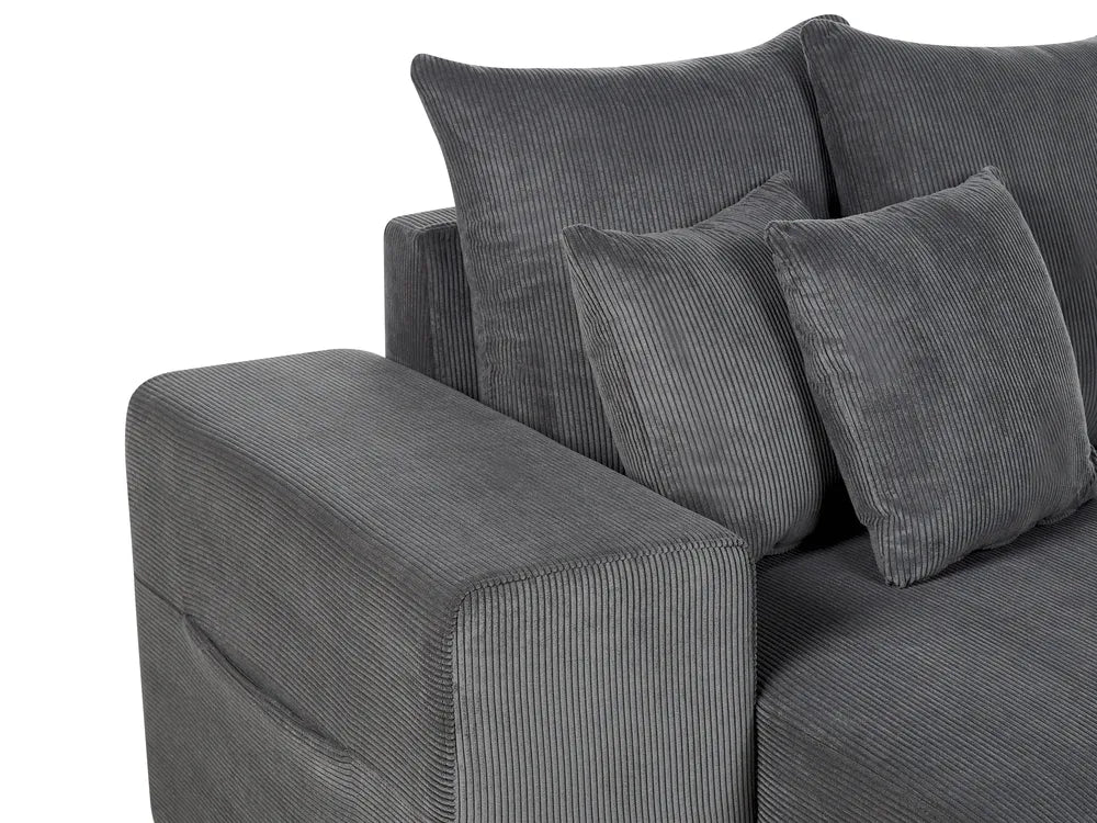 Corner Sofa Bed 3 Seater Corduroy Dark Grey with Storage Right Hand Deantrei