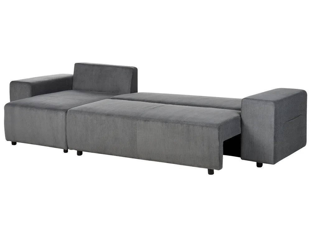 Corner Sofa Bed 3 Seater Corduroy Dark Grey with Storage Right Hand Deantrei