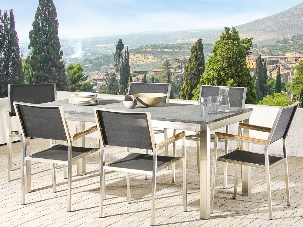 Grosseto Garden Dining Table 180 cm 90 cm Flamed Granite Graphite Grey