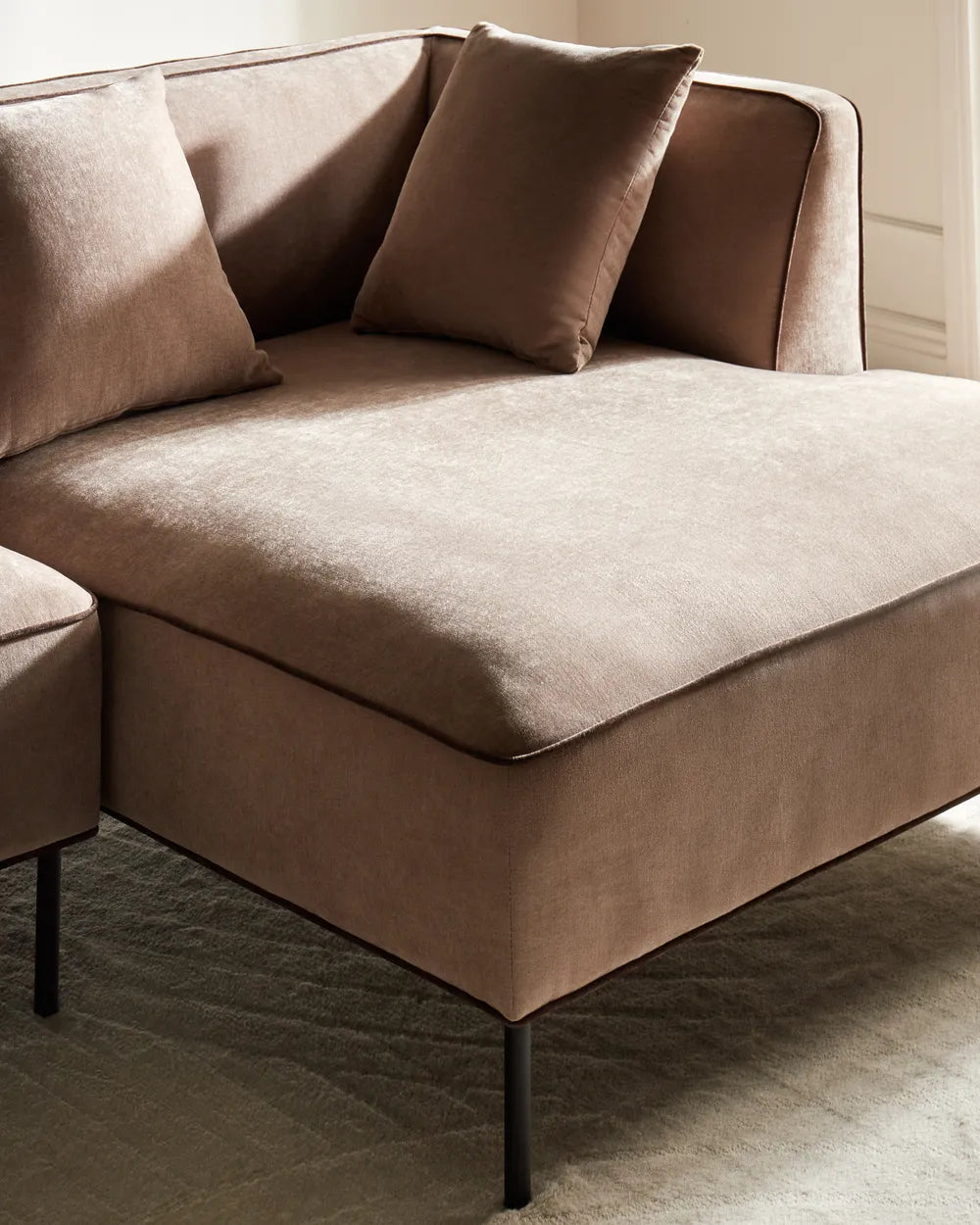 Corner Sofa 3 Seater Chenille Light Brown Left Hand Danva