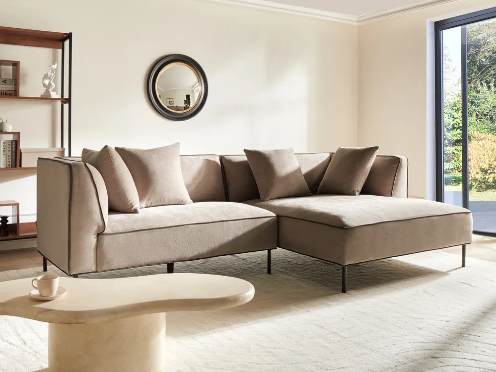 Corner Sofa 3 Seater Chenille Light Brown Left Hand Danva