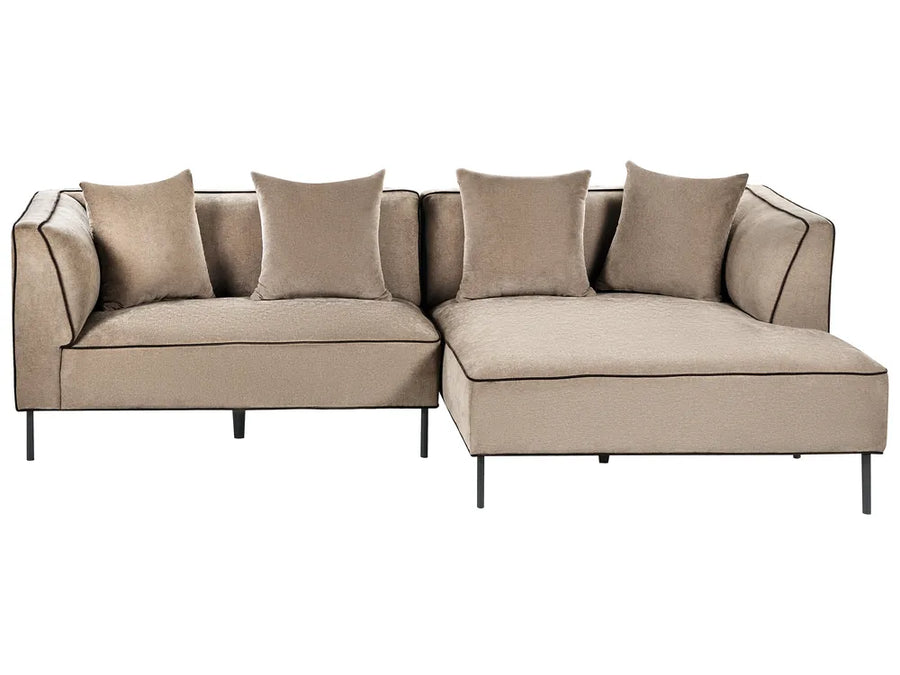 Light brown chenille corner sofa 3 seater left hand