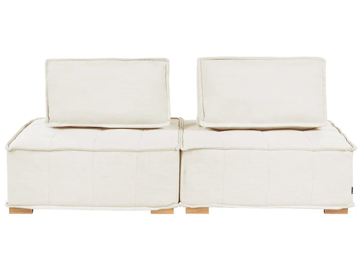 Off white modular 2 seater fabric sofa with wooden legs