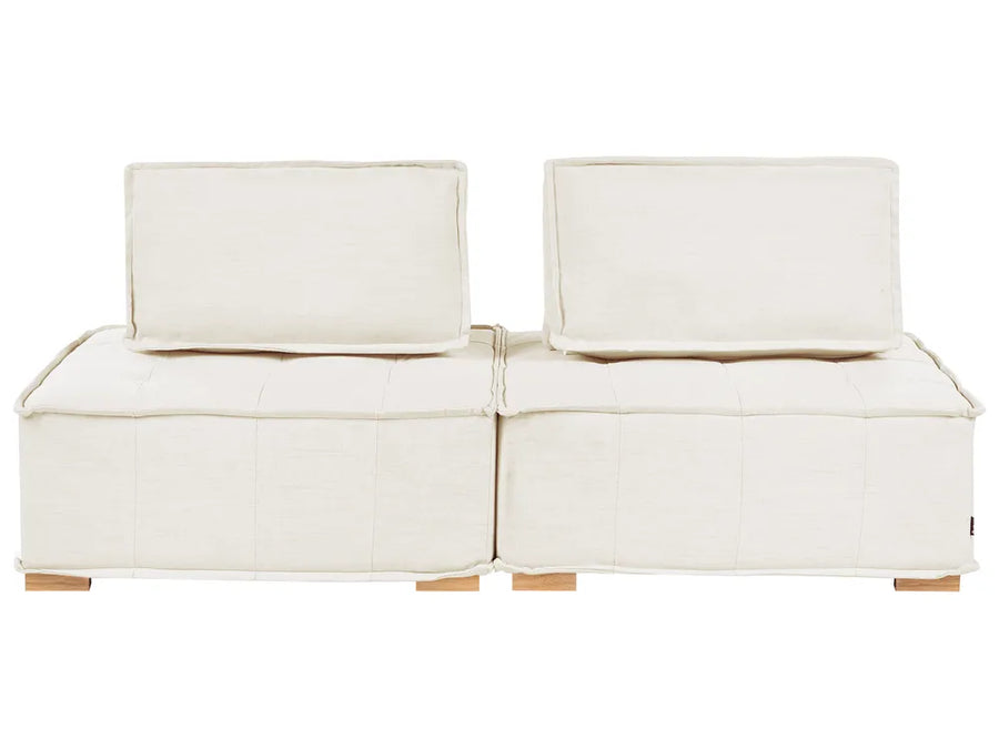 Off white modular 2 seater fabric sofa with wooden legs