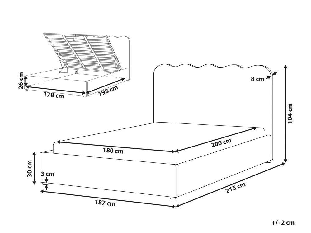 Ottoman Bed Chenille 180 x 200 cm (EU Super King) Taupe Airlia