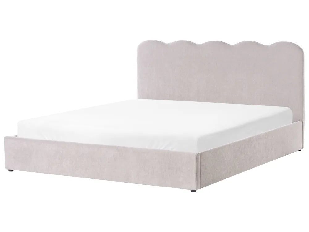 Taupe fabric super king ottoman bed with lift-up storage