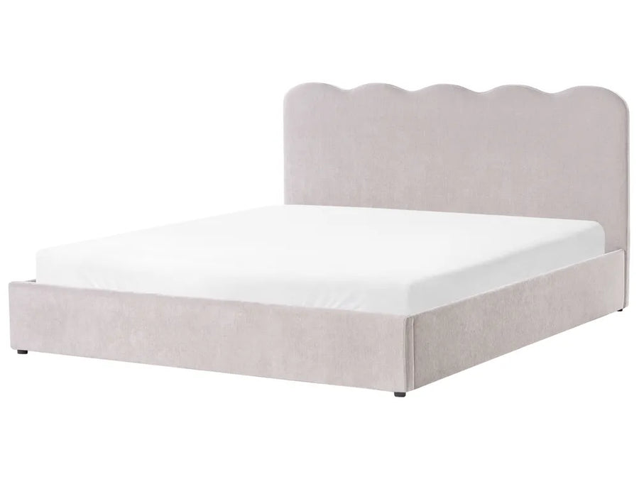Taupe fabric super king ottoman bed with lift-up storage