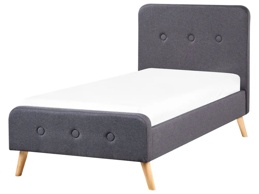 Dark grey fabric single bed with tufted headboard