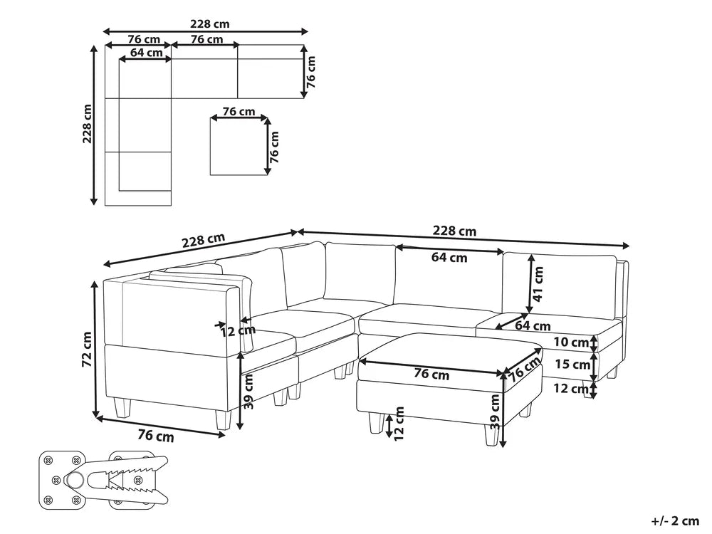 Modular Corner Sofa 5 Seater Fabric Light Beige with Ottoman Right Hand Turella