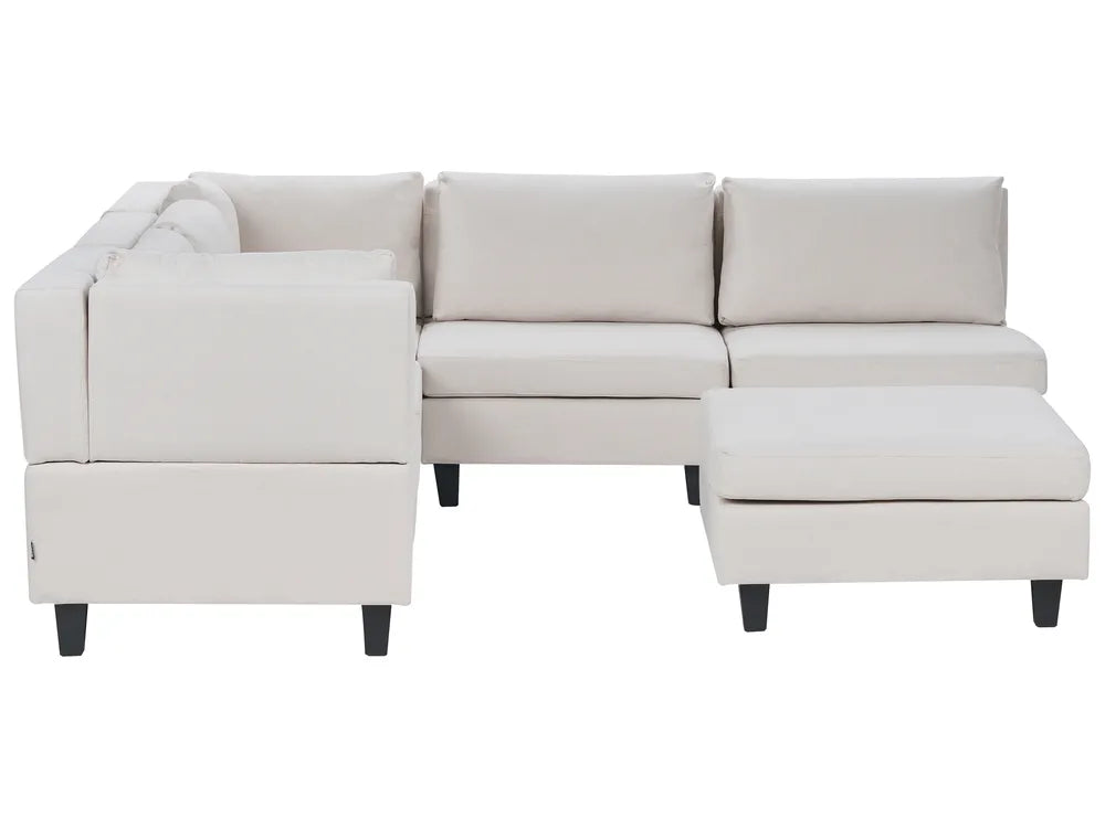 Modular Corner Sofa 5 Seater Fabric Light Beige with Ottoman Right Hand Turella