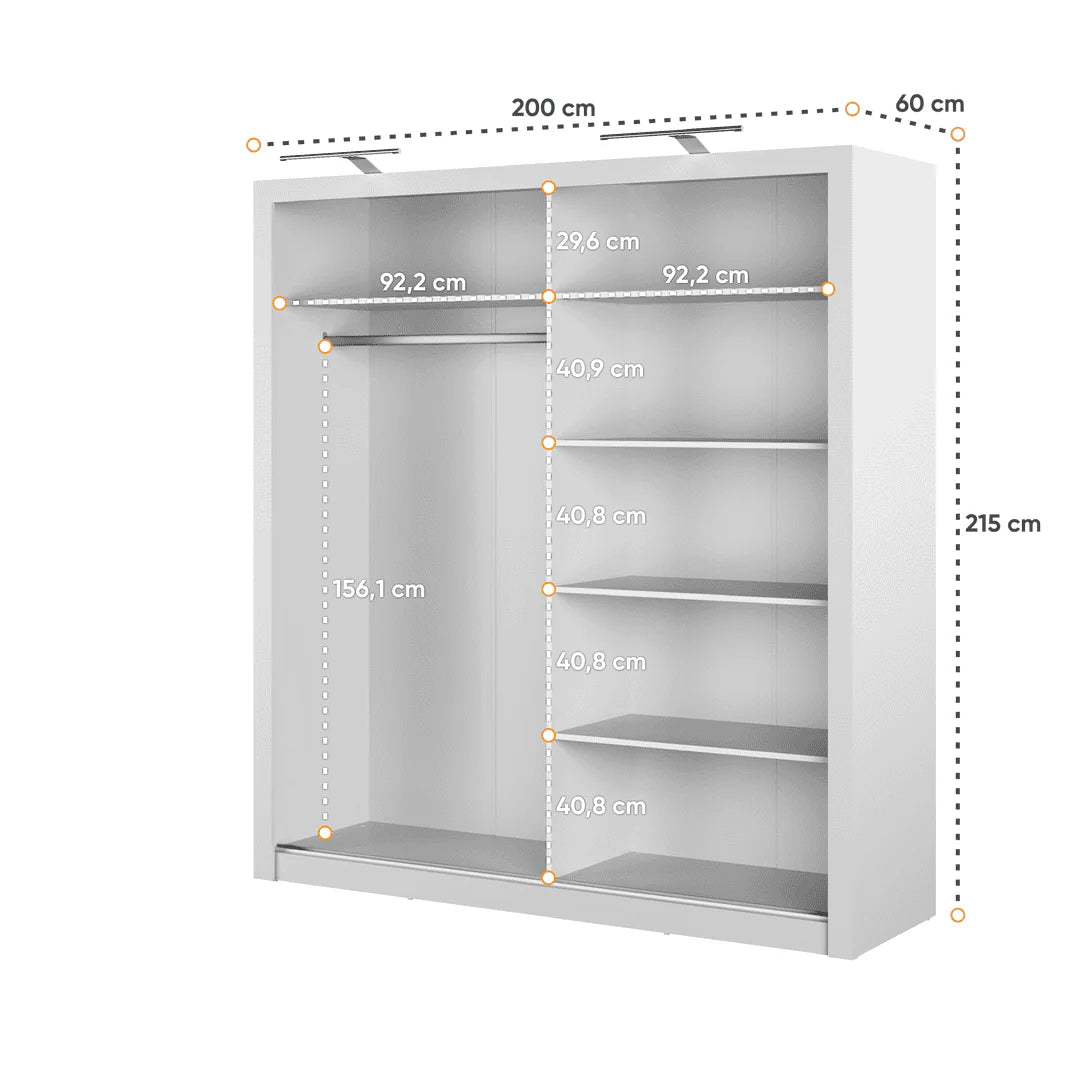 Karon Sliding Door Wardrobe White 200cm
