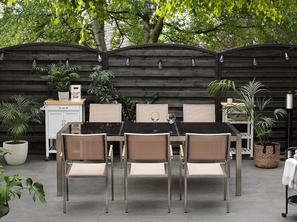 Grosetto Garden Dining Table 220 cm 100 cm Polished Granite Black