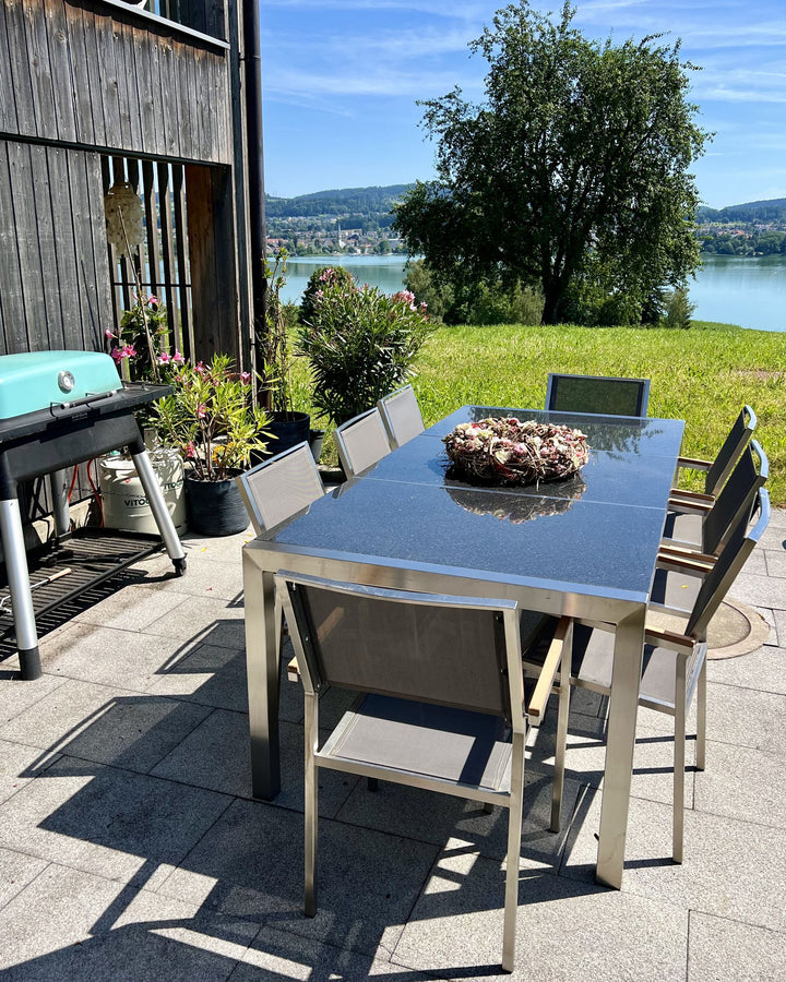 Grosetto Garden Dining Table 220 cm 100 cm Polished Granite Black