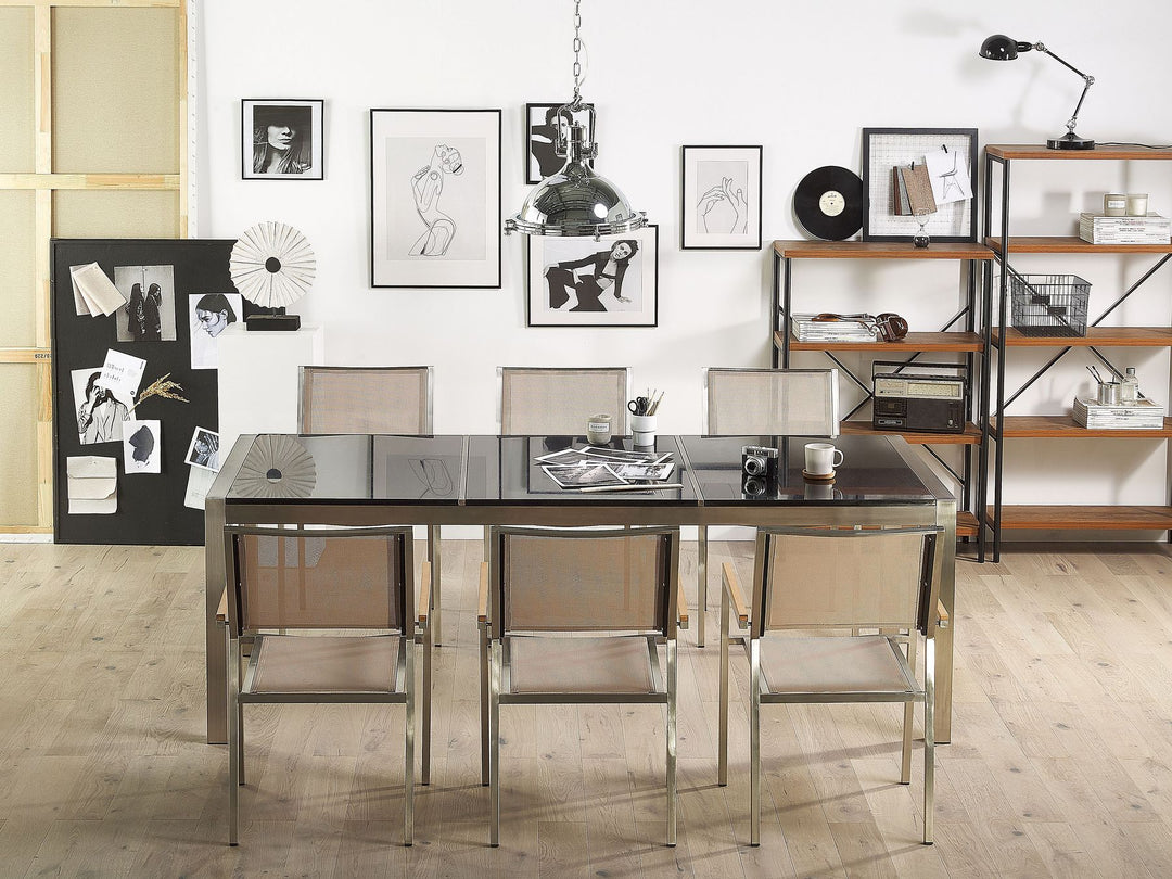 Grosetto Garden Dining Table 220 cm 100 cm Polished Granite Black