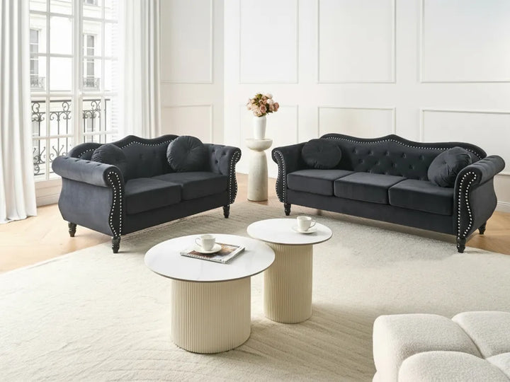 Sofa 2 Seater Velvet Black Drinel