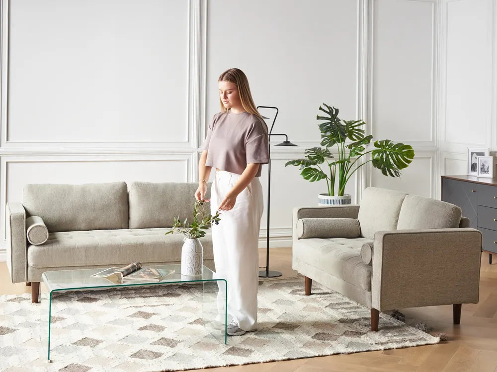 Sofa 2 Seater Fabric Taupe Emryn