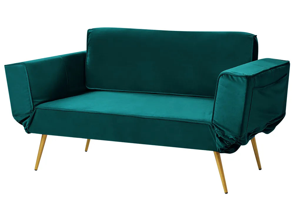 Sofa Bed 2 Seater Velvet Emerald Green Allmon