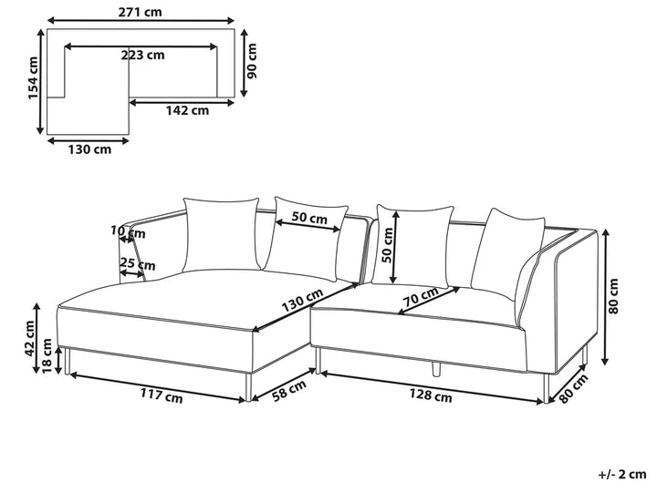 Corner Sofa 3 Seater Chenille Light Brown Right Hand Danva