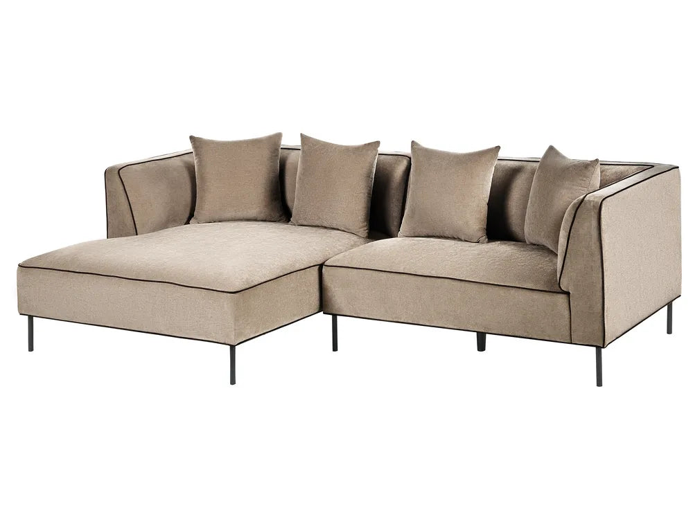 Corner Sofa 3 Seater Chenille Light Brown Right Hand Danva