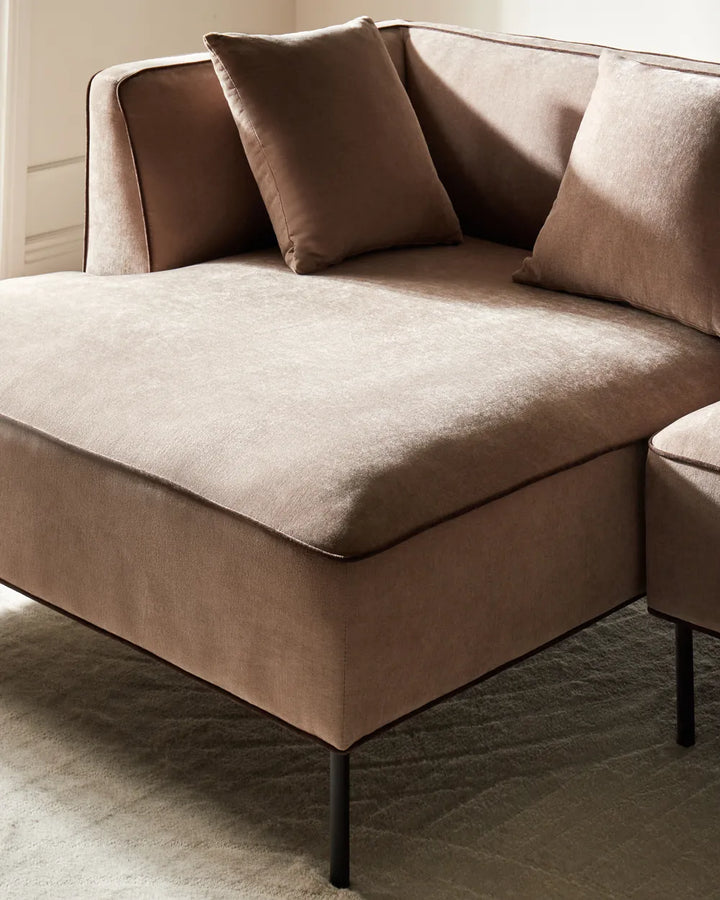 Corner Sofa 3 Seater Chenille Light Brown Right Hand Danva