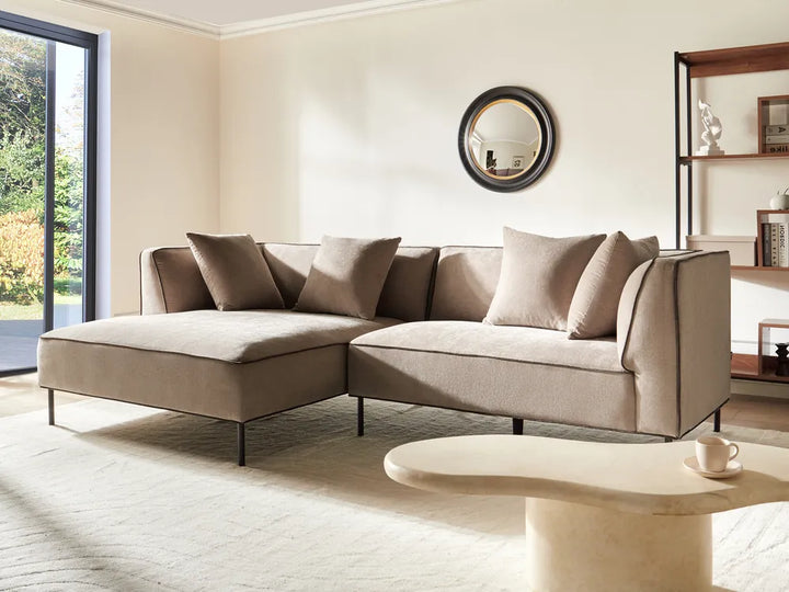 Corner Sofa 3 Seater Chenille Light Brown Right Hand Danva