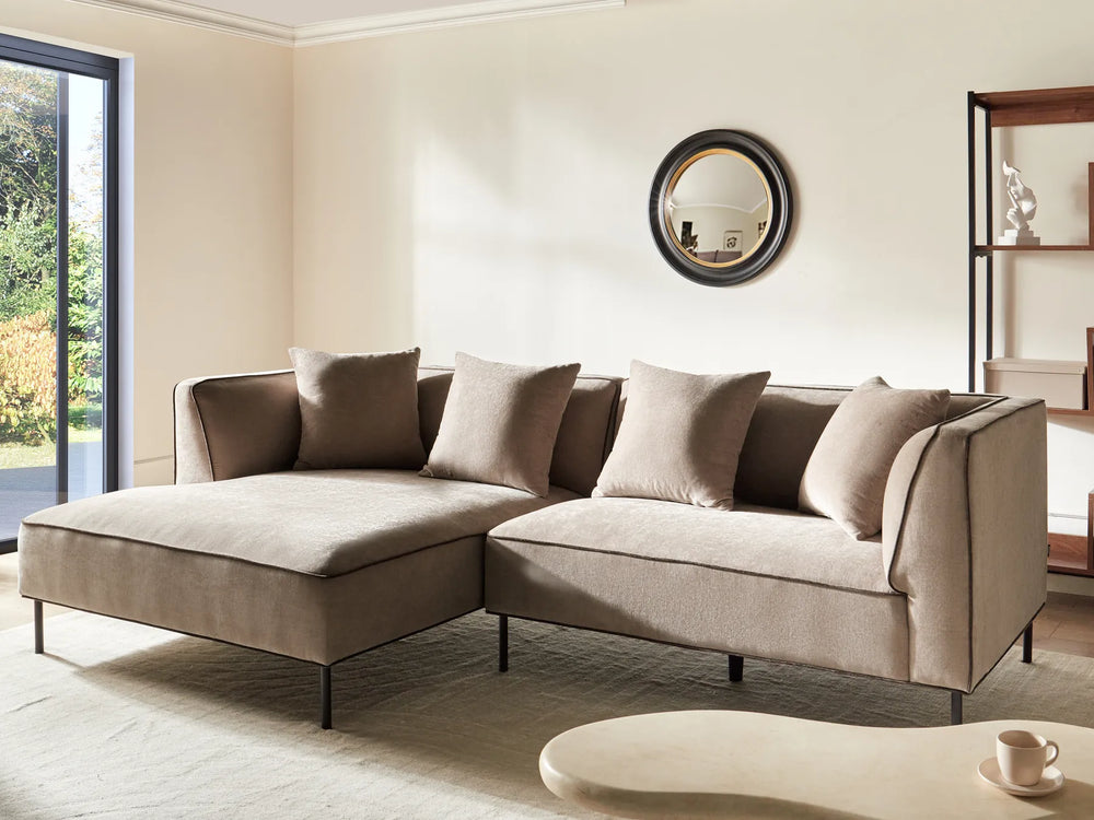 Light brown chenille corner sofa, right-hand layout