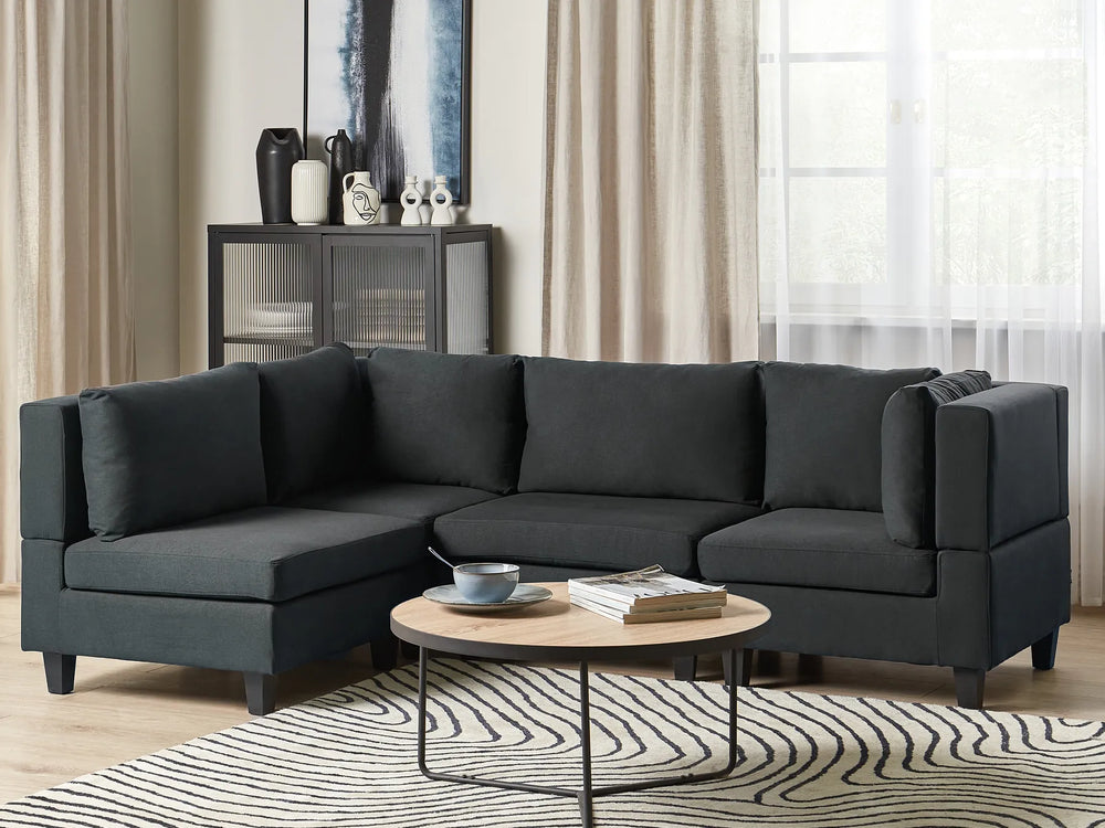 Right hand black modular corner sofa for living room