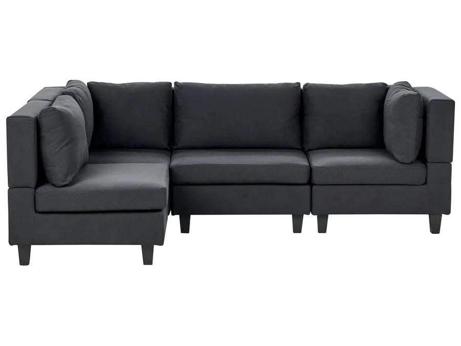 Black fabric modular corner sofa 4 seater right hand