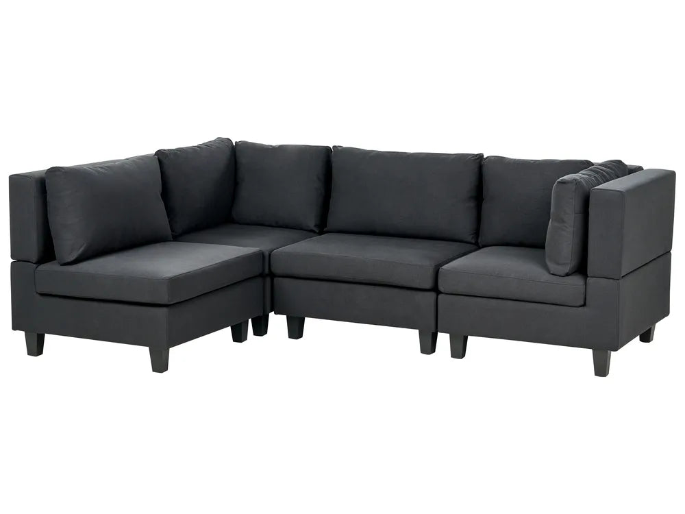 Modular Corner Sofa 4 Seater Fabric Black Right Hand Turella