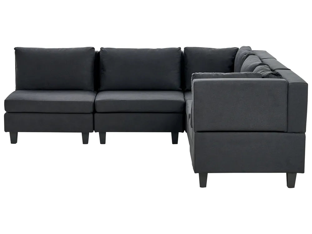Modular Corner Sofa 5 Seater Fabric Black Left Hand Turella