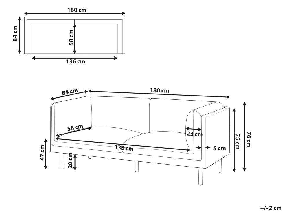 Sofa 2 Seater Fabric Black Gilardo