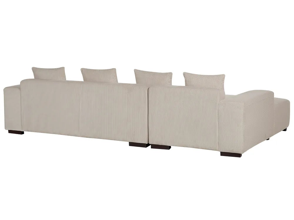 Corner Sofa 4 Seater Corduroy Beige with Ottoman Right Hand Lecanto