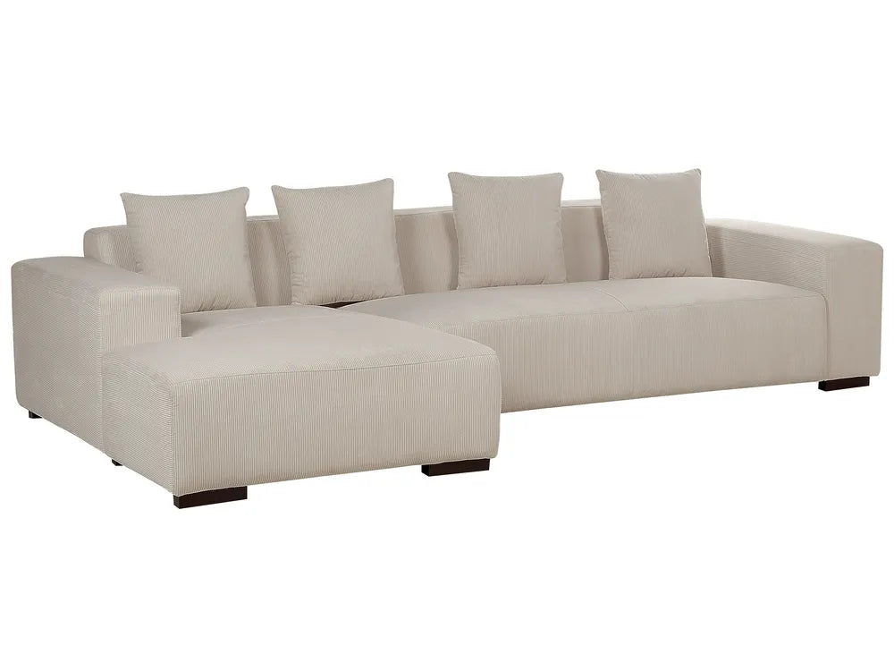 Corner Sofa 4 Seater Corduroy Beige with Ottoman Right Hand Lecanto