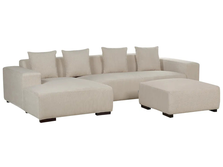 Corner Sofa 4 Seater Corduroy Beige with Ottoman Right Hand Lecanto
