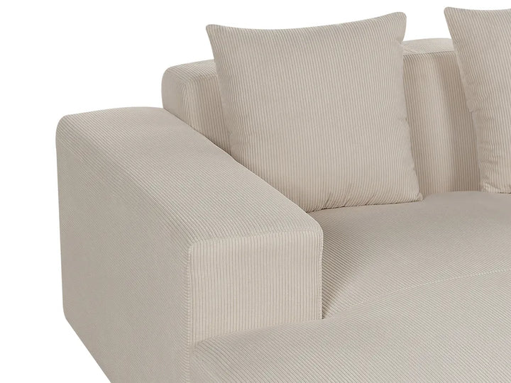 Corner Sofa 4 Seater Corduroy Beige with Ottoman Right Hand Lecanto