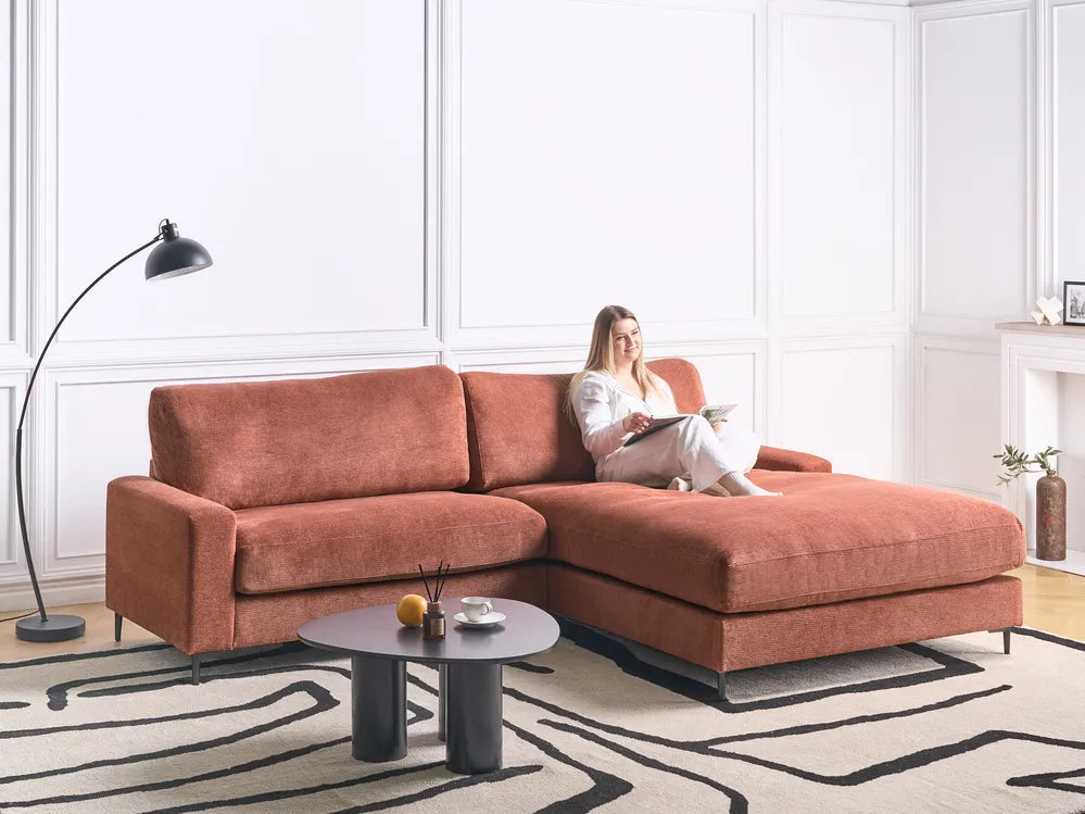 Corner Sofa 3 Seater Fabric Red Left Hand Emilio