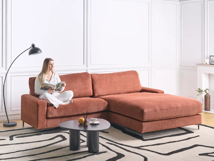Corner Sofa 3 Seater Fabric Red Left Hand Emilio