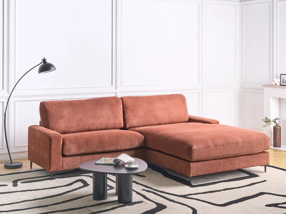Left hand red fabric corner sofa modern living room