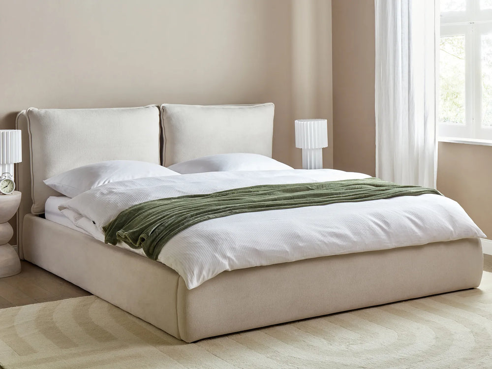 Super King ottoman bed with storage, beige fabric