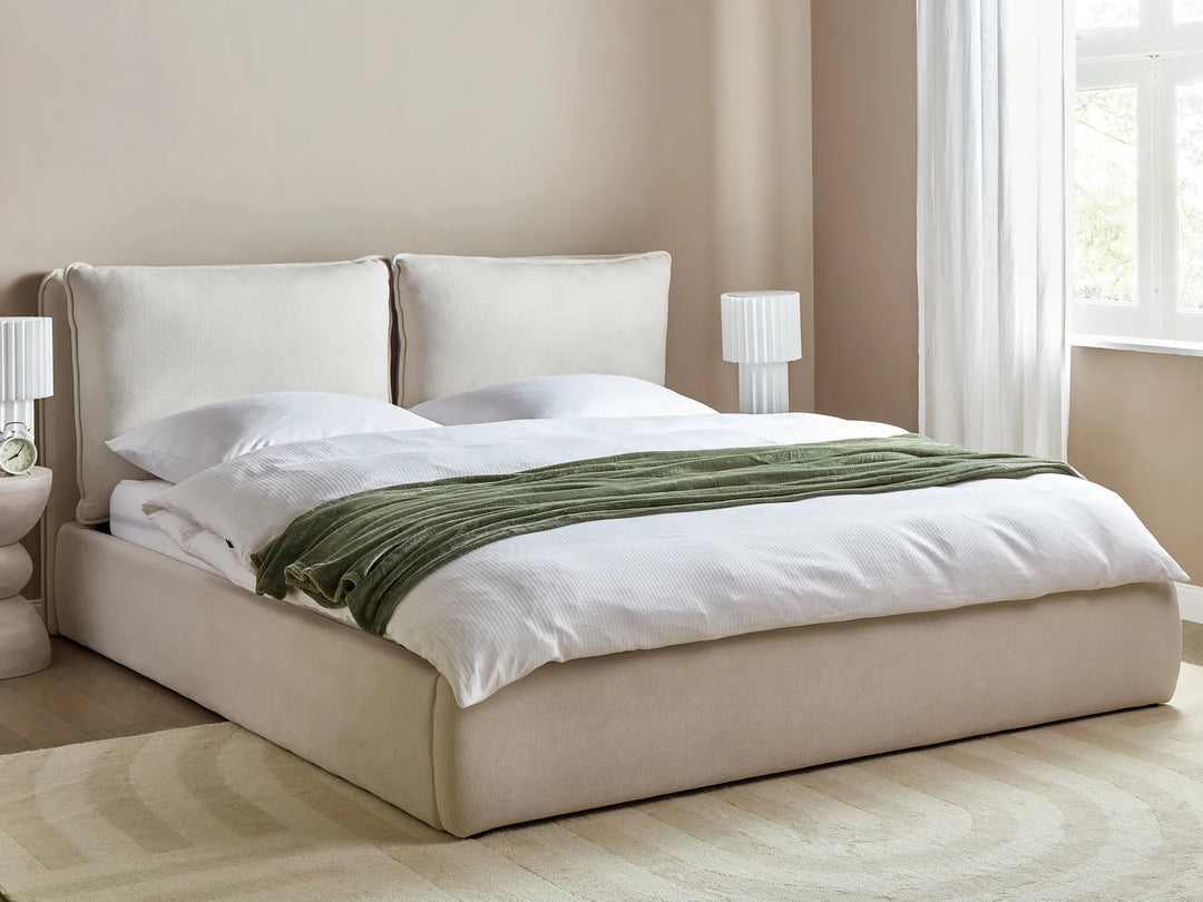 Super King ottoman bed with storage, beige fabric