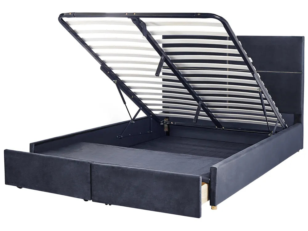 Ottoman Bed Velvet 180 x 200 cm (EU Super King) Black Clerise