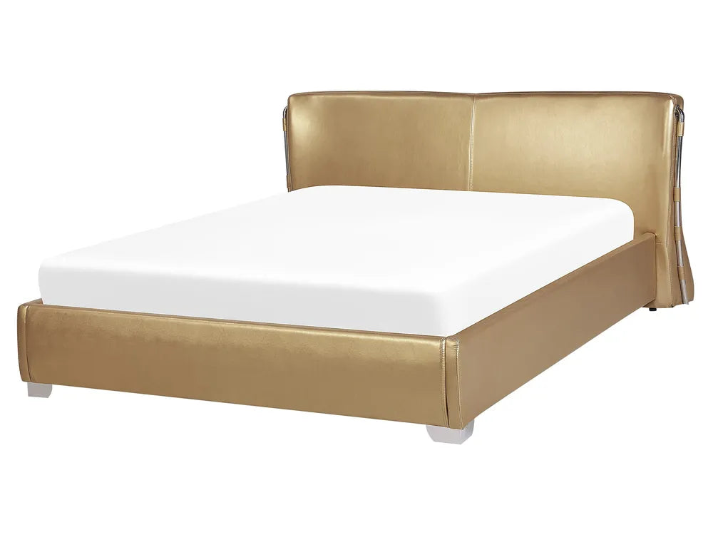 Gold leather EU king size waterbed with headboard